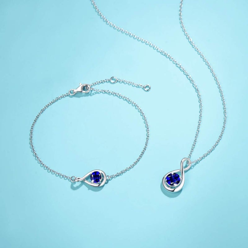 FANCIME Blue Sapphire Necklace September Birthstone for Women Sterling Silver Dainty Infinity Pendant Fine Jewelry Birthday Anniversary Graduation Gifts for Women Her, Chain Length 16+2" - Image 2
